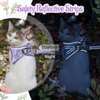 Cat Harness and Leash Escape Proof for Walking, Adjustable Soft Kitten Harness with Reflective Straps Step in Cat Vest Harness for Small Kitten and XS Dogs (Purple, L-Chest(15.7"-17.7"))