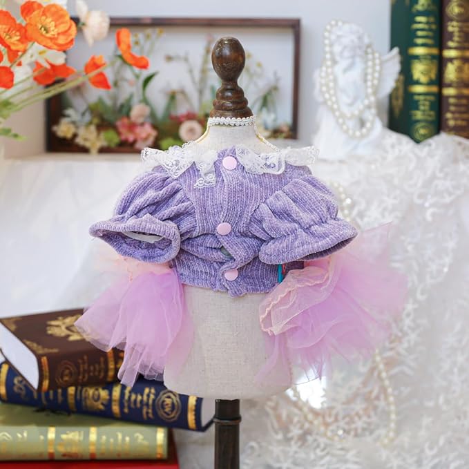 Fashion Sweet Puppy Dog Blingbling Princess Skirt Pet Dog Lace Cake Camisole Tutu Dress K-Purple L