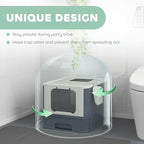 PawHut Cat Litter Box with Lid, Covered Large Cat Litter Box with Scoop, Front Entry and Top Exit, Easy to Clean Kitty Litter Box for Large Adult Cats, White