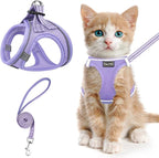 Cat Harness and Leash for Walking Escape Proof, Adjustable Kitten Vest Harness Reflective Soft Mesh Puppy Harness for Outdoor, Comfort Fit, Easy to Control (Purple, XXS)