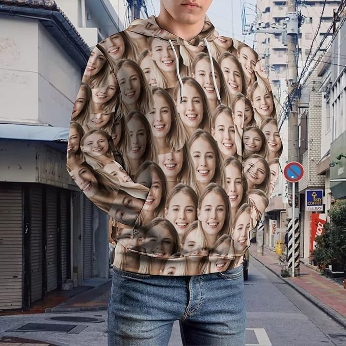 Artsadd Custom Face Unisex athletic Pockets Sweatshirt Loose Hoodie Custom Christmas Long Sleeve Sweatshirt Hooded Pullover