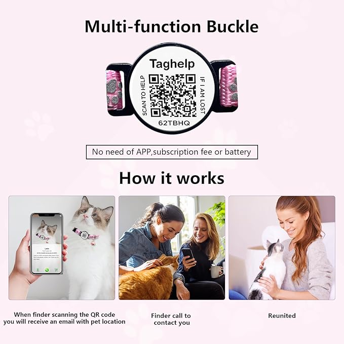 Cat Collar Breakaway with QR Code Name Tag, Reflective Kitten Collars with Bell, Cat ID Tag Personalized, Ultra-Durable, Adjustable, Quick Release, Fits Most Girl Boy Small Large Cats