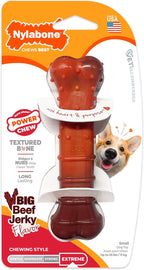 Nylabone Textured Bone Power Chew Toy for Dogs, Durable & Tough Dog Toys for Aggressive Chewers, Beef Jerky Flavor, Small Dogs - Up to 25 Ibs, 1 Count