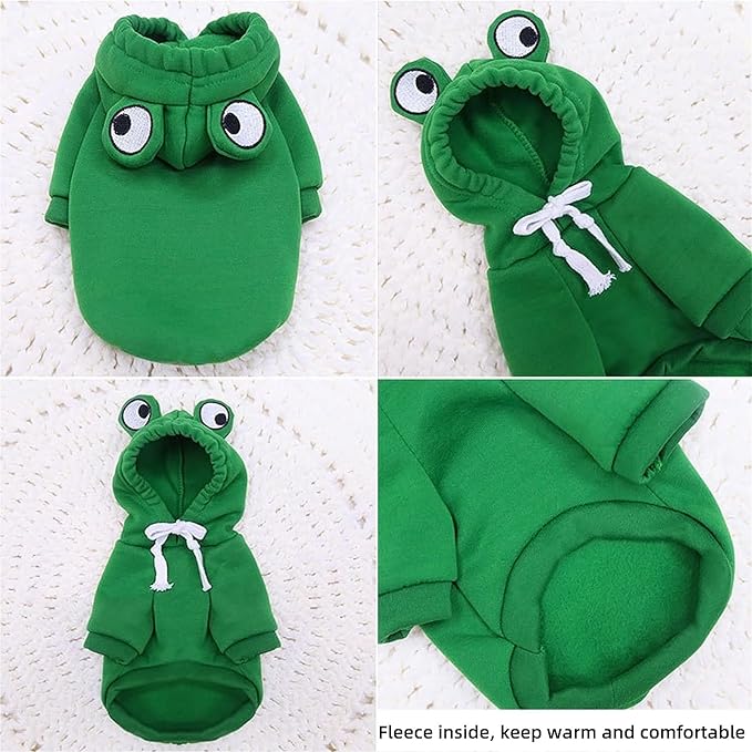 Dog Hoodies Clothes Autumn Winter Sweatshirts Teddy Bulldog Bulldog Clothing Can Transform Into Frog Elk Mouse (Green Frog,M)