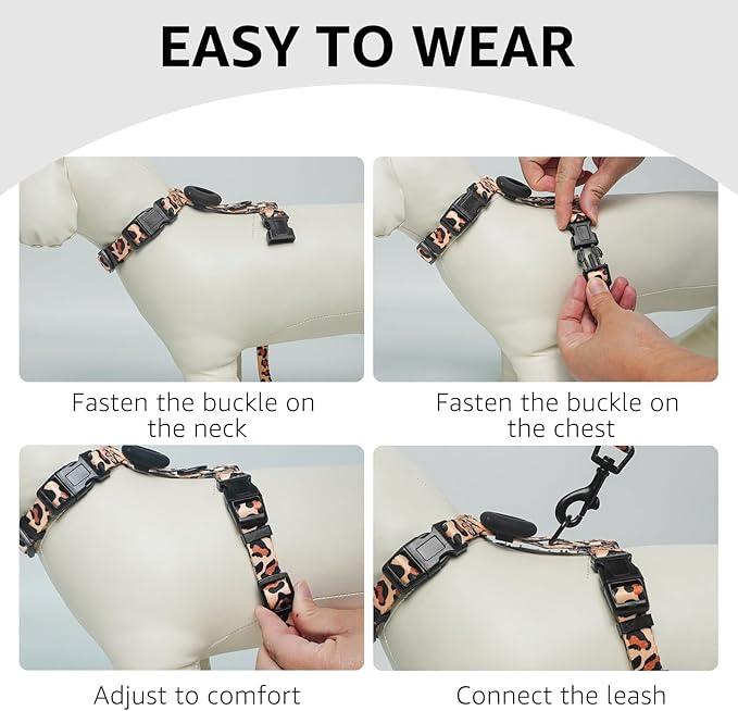 SCENEREAL Adjustable Cat Harness and Leash Set with AirTag Holder, Escape-Proof Design for Small to Large Cats, Lightweight Soft Travel Harness, Pink Leopard