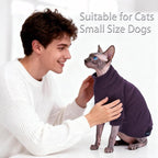 Fleece Sphynx Cat Clothes Soft Hairless Cat Clothes Pullover Cat Sweater for Chihuahua All Season Light and Warm Kitten Cloth Only Puppy Clothes Small Dog Sweater (Dark Purple, M)