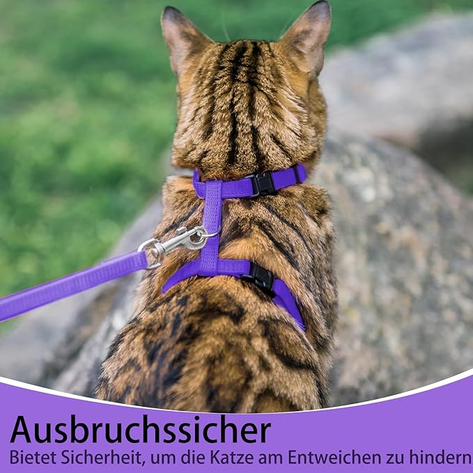 PUPTECK Adjustable Cat Harness and Leash Set Escape Proof Kitten Strap Collar for Walking Travel, Purple