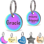 Anavia Small Size Dog Cat ID Tags, Small/XS Personalized Color Plated Stainless Steel Puppy Kitten Name Tags, Customized Engraved Nameplate Pet Collar Tag (Rainbow, XS-Round)