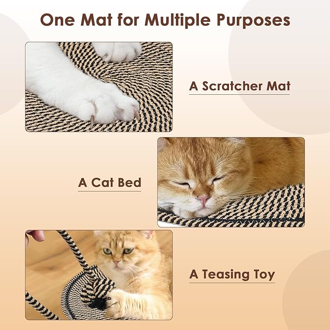 Cat Scratcher Mat, Natural Cotton Rope Cat Scratch Pad, 15.7'' Round Horizontal Floor Cat Scratching Pads for Indoor Cats, Cat Furniture Protector for Wall, Couch, Carpets, Sofas