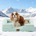 Cooling Dog Bed for Medium Small Size Dogs, Q-Max >0.4 Summer Cool Orthopedic Foam Pet Sofa Bed with Sides, Bolster Anti-Slip Couch with Washable Removable Cover, M 30x20x6 inch, Green