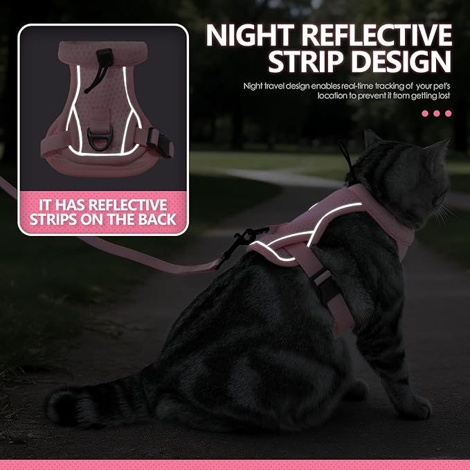 Cat Harness and Leash Set - Escape Proof, Adjustable Breathable Vest Harnesses with Reflective Strips, Easy Control & Secure Walking for Small Medium Large Cats Kitten Collar (Pink, Small)