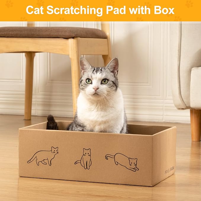 Poils bebe 5 PCS Cat Scratcher with Box, Reversible Cat Scratchers for Indoor Cats, Cardboard Cat Scratcher with Catnip, 2 Curved and 3 Flat Boards for Scratching Bed