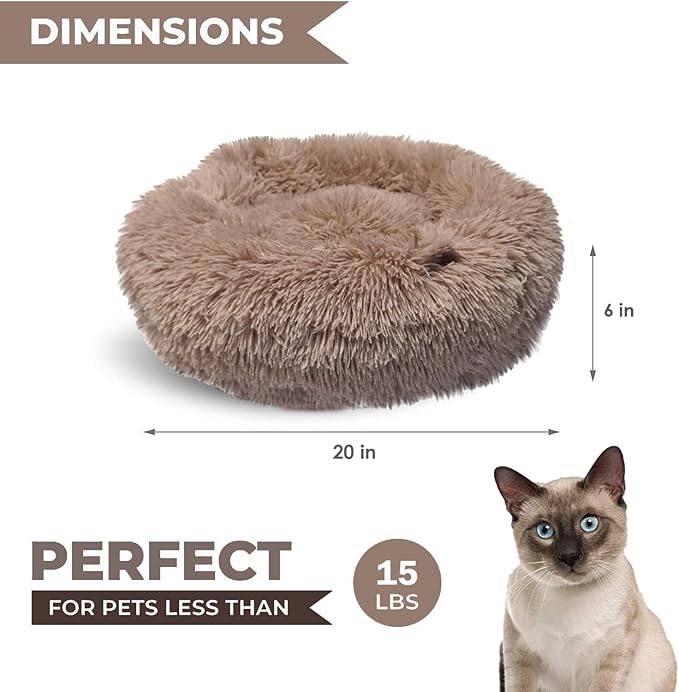 Whiskers & Friends Cat Bed, Cat Beds for Indoor Cats Washable, Orthopedic Soft Fluffy Round Calming Pet Bed for Small to Large Kitty Kittens & Dogs, Small Dog Beds & Furniture