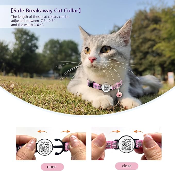 Collar with QR Code,Reflective Cat Collar with Name Tag, Personalized Reflective Cat Collar Breakaway with Bell for Boy & Girl Kitten, Ultra-Durable, Quick Release, Fits Most Girl Boy Cats(Black)