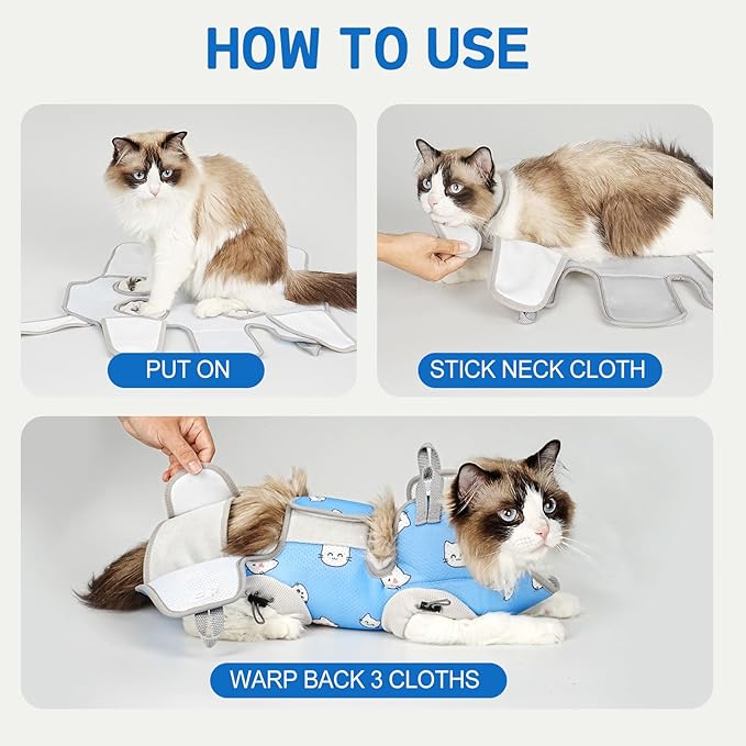 Supet Cat Grooming Hammock Harness for Nail Trimming, Cat Grooming Hanging Sling for Nail Clipping, Pet Restraint Holder for Cutting Nails, Medicine, Ear & Teeth Cleaning, Eye Care (BlueCat S)
