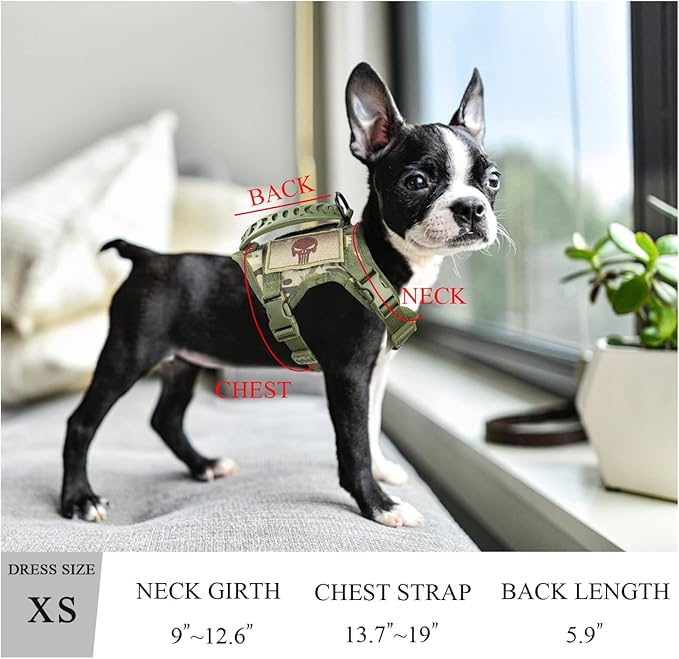 Tactical Dog Training Harness Outdoor Working Vest Adjustable Military MOLLE Dog Vest Harness with Rubber Handle (X-Small (Pack of 1), Camo)