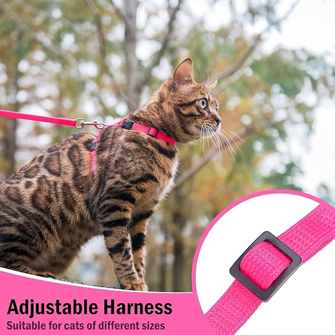 PUPTECK Adjustable Cat Harness and Leash Set Escape Proof Kitten Strap Collar for Walking Travel, Hot Pink, M