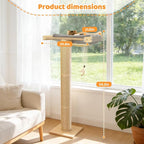 54.3" Cat Window Perch with 3 Adjustable Roman Column Sisal Posts, Gray Rabbit Fleece Cushions, Drill-Free Suction Cups, Multi-Level Bird Watching Perch, 60 lbs Capacity