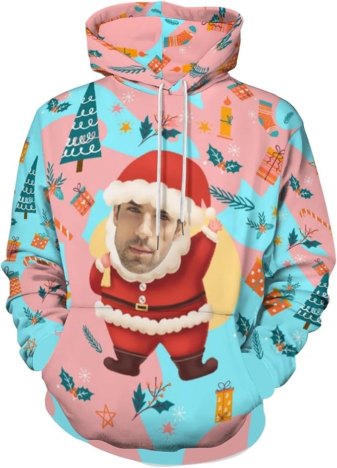 Artsadd Custom Face Unisex athletic Pockets Sweatshirt Loose Hoodie Custom Christmas Long Sleeve Sweatshirt Hooded Pullover