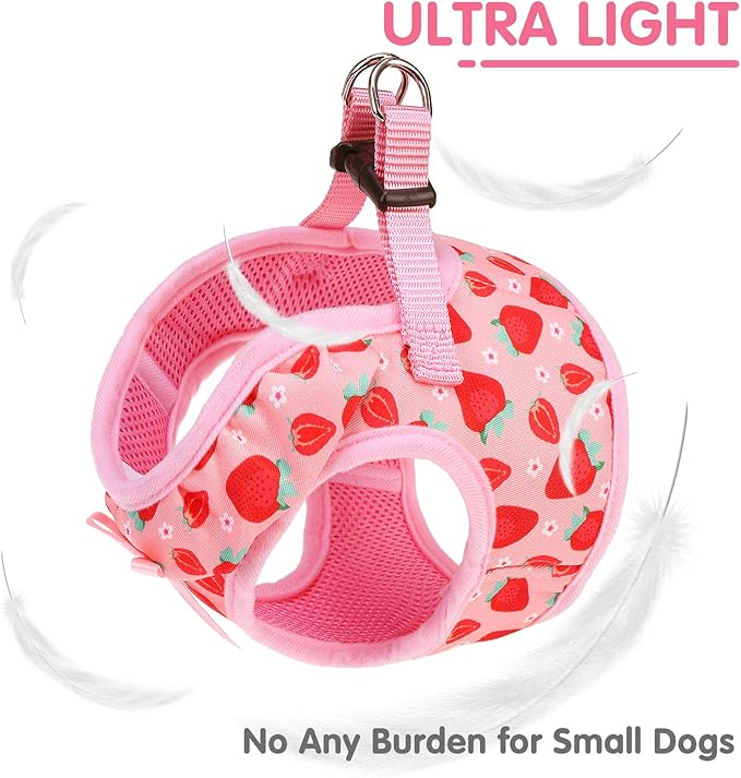 PUPTECK Dog Harness for Puppy and Small Sized Dogs, Step-in No Pull Soft Mesh Vest Harness for Cats Small Pets Walking, Pink Strawberry, New S
