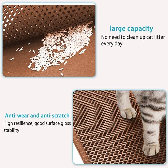 Cat Litter Mat, 30"X24" Large Double Layer Litter Trapping Mat, Waterproof/Urineproof, Easy to Clean Kitty Litter Mats for Floor, Scatter Control (Brown-1Pack)