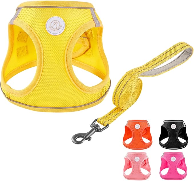 Soft Mesh Dog Harness and Leash Set, No Pull Puppy Harness and Leash Set, Reflective Step in Harness for Small Medium Dogs, Easy Walk Escape Proof Vest Harnesses (Yellow, XXS)