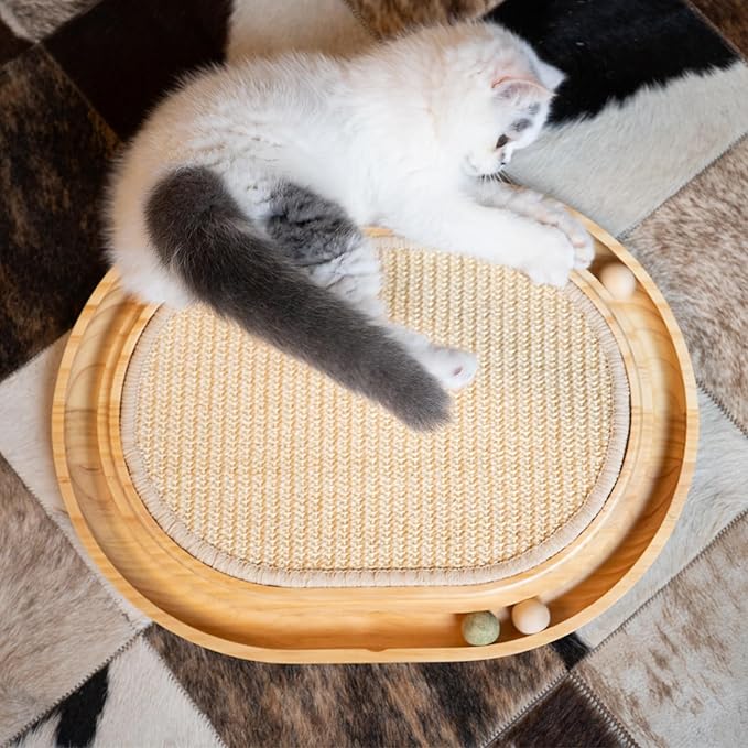 CHEERHOME PETS Sisal Cat Scratcher Toy with Ball Track Wooden Interactive Cat Toy for Indoor Cats Scratch Pad, Physical Exercise for Kitty and Medium Cat