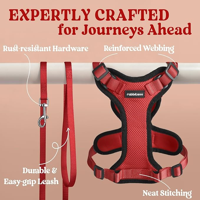 rabbitgoo Cat Harness and Leash for Walking, Escape Proof Soft Adjustable Vest Harnesses for Cats, Easy Control Breathable Reflective Strips Jacket, Red, S