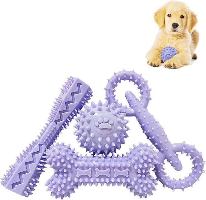 4 Pack Puppy Toys for 2-8 Months Puppies Cute Purple Teething Toys Soft Durable Interactive Chew Toy for Small Dogs