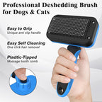 2PCS Self Cleaning Slicker Brush & Dog Comb - Skin Friendly Deshedding Grooming Tool for Dogs, Cats and Small Animals, Professional Deshedding Dematting Tool for Long and Short Haired Pets (Blue)