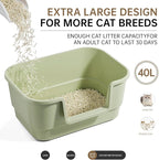 Cat Litter Box with Litter Mat and Scoop,High Wall Enclosed Cat Litter Boxes for Anti-Leakage, Covered Kitty Litter Box with Handle and Buckles for Portability and Privacy, Odor Control (Green)
