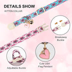Unique Style Paws Pink Kitten Collars,Cute Valentine Cats Collar with Bell,Kitten Collar Breakaway Buckle with Heart Pattern,Adjustable Valentine Cat Collars,Ideal Gift for Boy Girl Cats