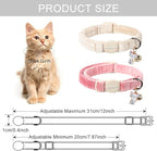 ARING PET 2 Pack Cat Collar-Cute Cotton Cat Collar with Bell & Pendant, Adjustable Pink Khaki Kitten Collars with Safety Buckle for Girl and Boy Pets