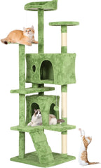 BestPet | 70" Cat Tree Tower | Green | Sturdy, Easy to Assemble, Multi-Level Activity Center with Sisal Scratching Posts, Condos, Perches, Hanging Cat Toys, Observation Decks & Ladder