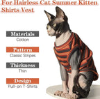 BRKURLEG Sphynx Hairless Cats Shirt Puppy Clothes Soft Cotton T-Shirts Cute Cats Pajamas Cat Stripes Vest Pet Sweater, Round Collar Vest Kitten Shirts(Red Stripes, M)
