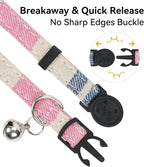 Joytale Upgraded Cat Collar with Bells, Breakaway Cat Collars with Bow Tie, 1 Pack Girl Boy Safety Plaid Kitten Collars, Pink