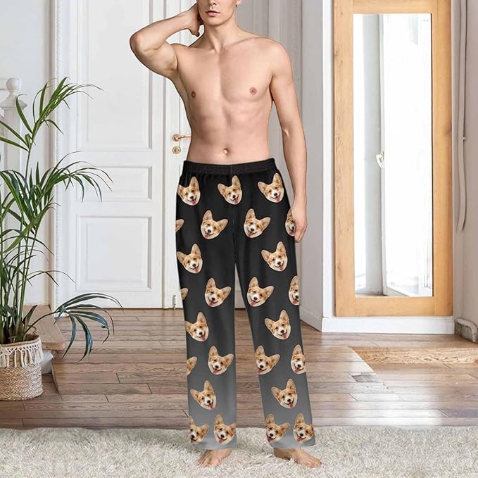 Custom Couple Pajama Pants Sock with Funny Face, Personalized PJ Anniversary Birthday Women Men Pants