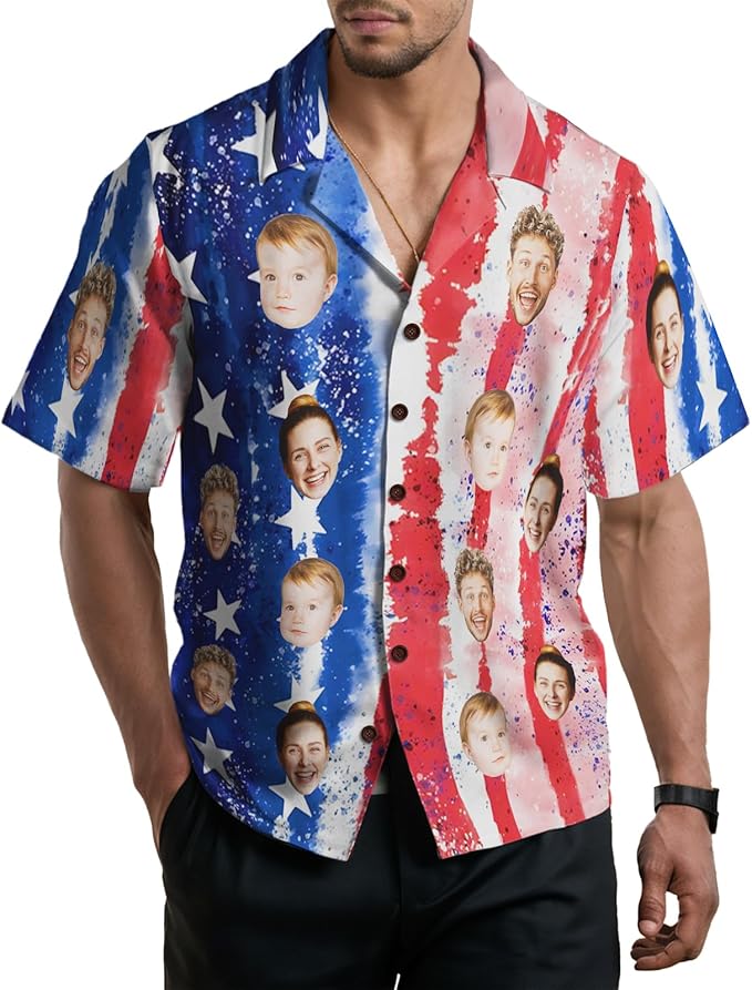 Custom Hawaiian Shirt with Face for Men, Unisex Tropical Beach Shirts Personalized Casual Funny Hawaii Button Down Shirts