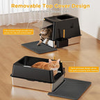 XXL Stainless Steel Litter Box with Lid, 27.5''x19.7''x19.3'', Modular Design & Flip Lid of Closed Metal Litter Box Fit All Cats, Covered High Sided Cat Box, Non-Sticky, Easy to Clean, Black
