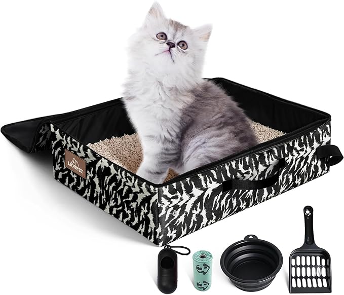 Portable Litter Box for Cats Kitten Foldable Travel Litter Box with Lid, Leak-Proof No Smell Easy to Carry, Clean and Store Easy for Car Travel, Hotle Stays and Road Trip 18x14x5.5 Inches