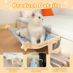Cat Window Perch for Large Cats, Heavy Duty Hammock Bed No Drill Design, Solid Wood Frame Seat with Metal Hooks, Adjustable Windowsill or Bedside Use, Washable Cushion for Indoor Pets