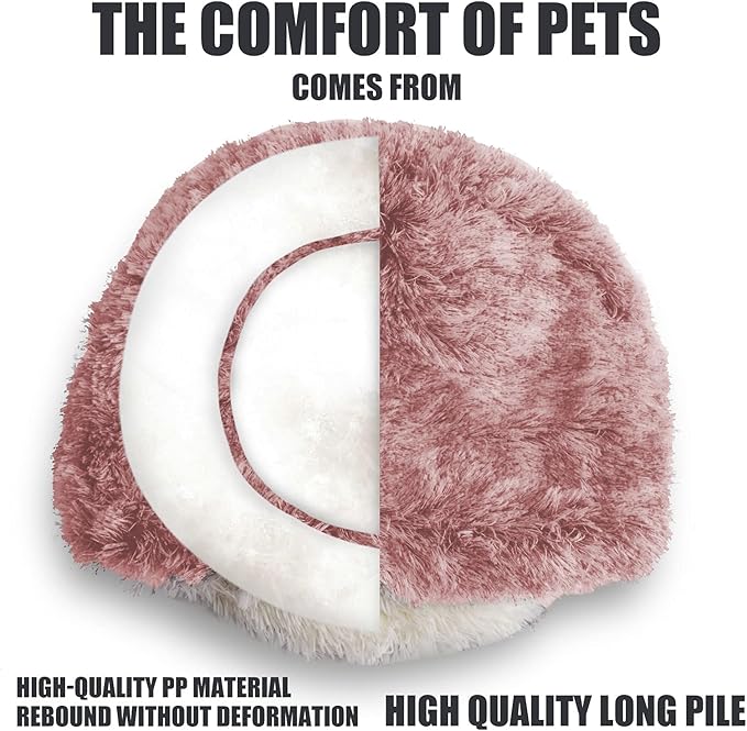 ShinHye Cat Bed Round Plush Fluffy Hooded Cat Bed Cave, Cozy for Indoor Cats or Small Dog beds, Soothing Pet Beds Doughnut Calm Anti-nxiety Dog Bed - Waterproof Bottom Washable (26×26inch, Pink)