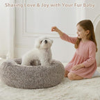 WNPETHOME Calming Dog Bed & Cat Bed, Anti-Anxiety Donut Small Dog Bed, Fluffy Faux Fur Cats Cushion Puppy Bed for Small Pets and Cats (24 x 24 inch, Light Coffee)