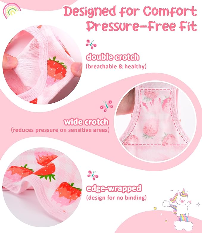 Girls and Toddlers 100% Cotton Underwear Tagless Soft Panties Size 2-3T,4-5T,6,8,10,12 (6-Pack)