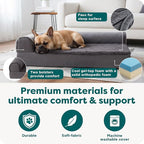 FurHaven Cooling Gel Dog Bed for Medium Dogs, L-Shaped Chaise with Cool Gel-Top Foam with a Solid Orthopedic Foam Base for Joint Support, Washable Cover, Medium, Plush & Velvet, Deep Sapphire