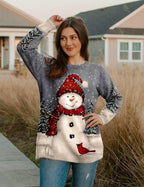 YESNO Women Christmas Sweater Graphic Printed Oversized Pullover Sweaters Casual Loose Knit Tops S01