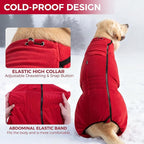 Mihachi Dog Snow Jacket Dog Coat Soft Fleece Pullover Pajamas, Pet Windproof Warm Cold Weather Jacket with Zipper, Reflective Jumpsuit Apparel Outfit Clothes for Medium Dog, Red SM