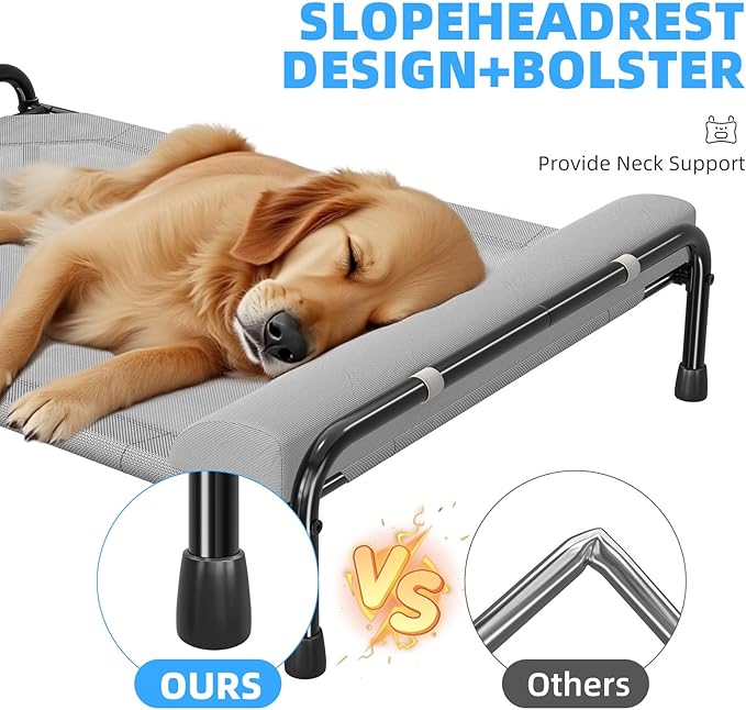 Simple Trending Elevated Dog Bed for Large Dogs, Cooling Raised Pet Cot with Bolster, Breathable Outdoor Couch Bed, 44.5" x 31", Grey