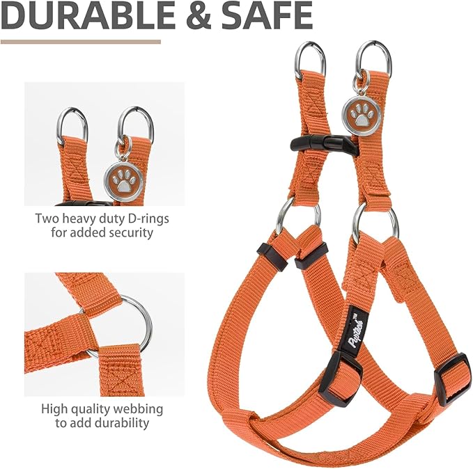 PUPTECK No Pull Dog Harness Soft Adjustable Basic Nylon Step in Puppy Vest Outdoor Walking with ID Tag Orange
