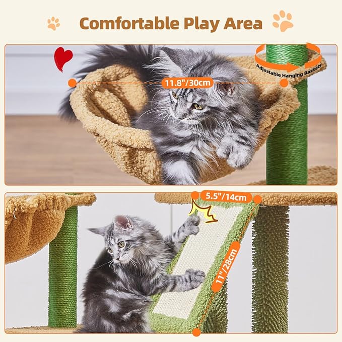 Taoqimiao Cat Tree,38.5-Inch Cat Tower for Indoor Cats,Suitable for Kittens with Luxurious cat condo with Adjustable Baskets and Luxurious Perch MS029ST Cactus